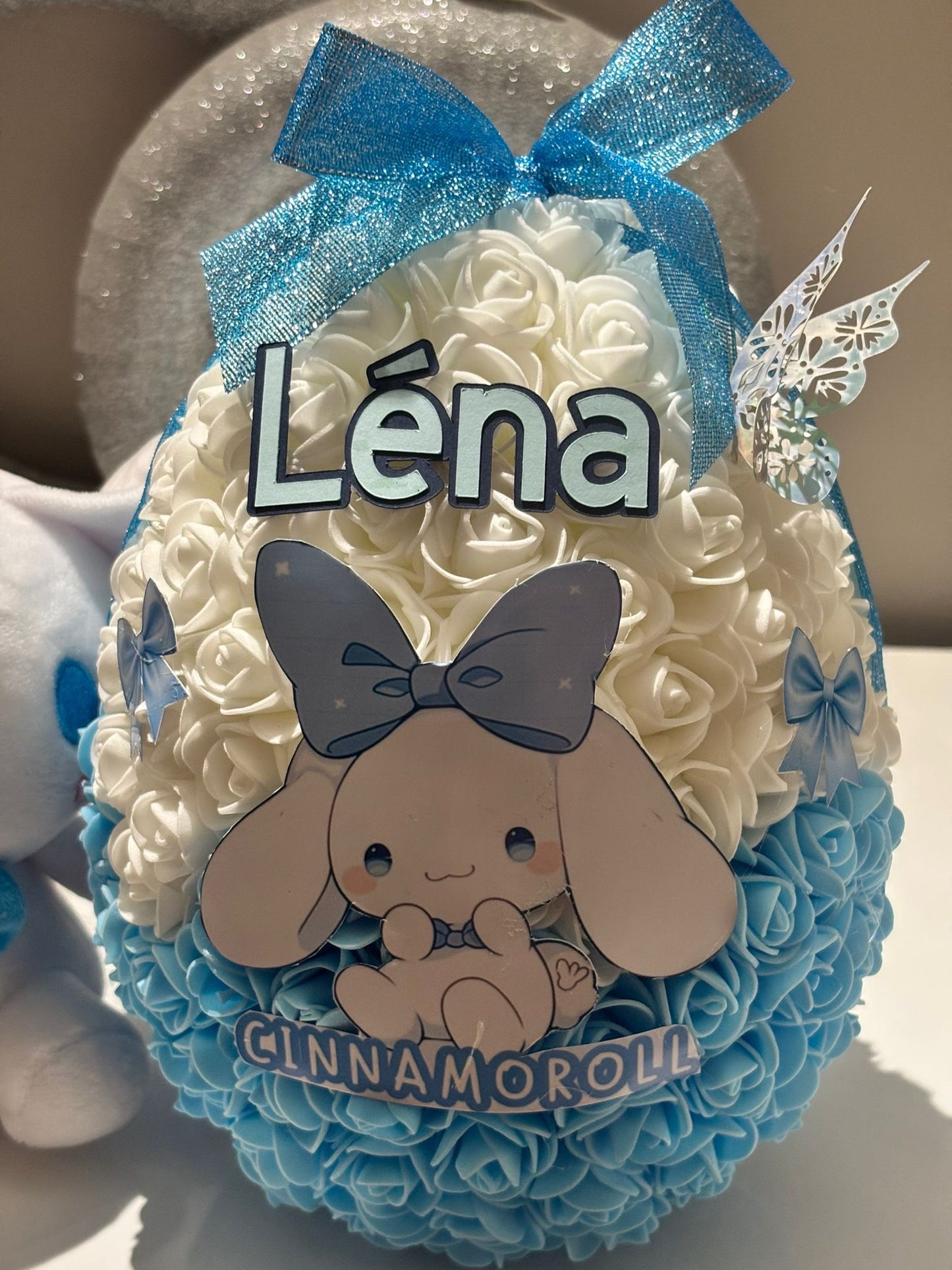 Œuf floral 30cm avec peluche 15cm