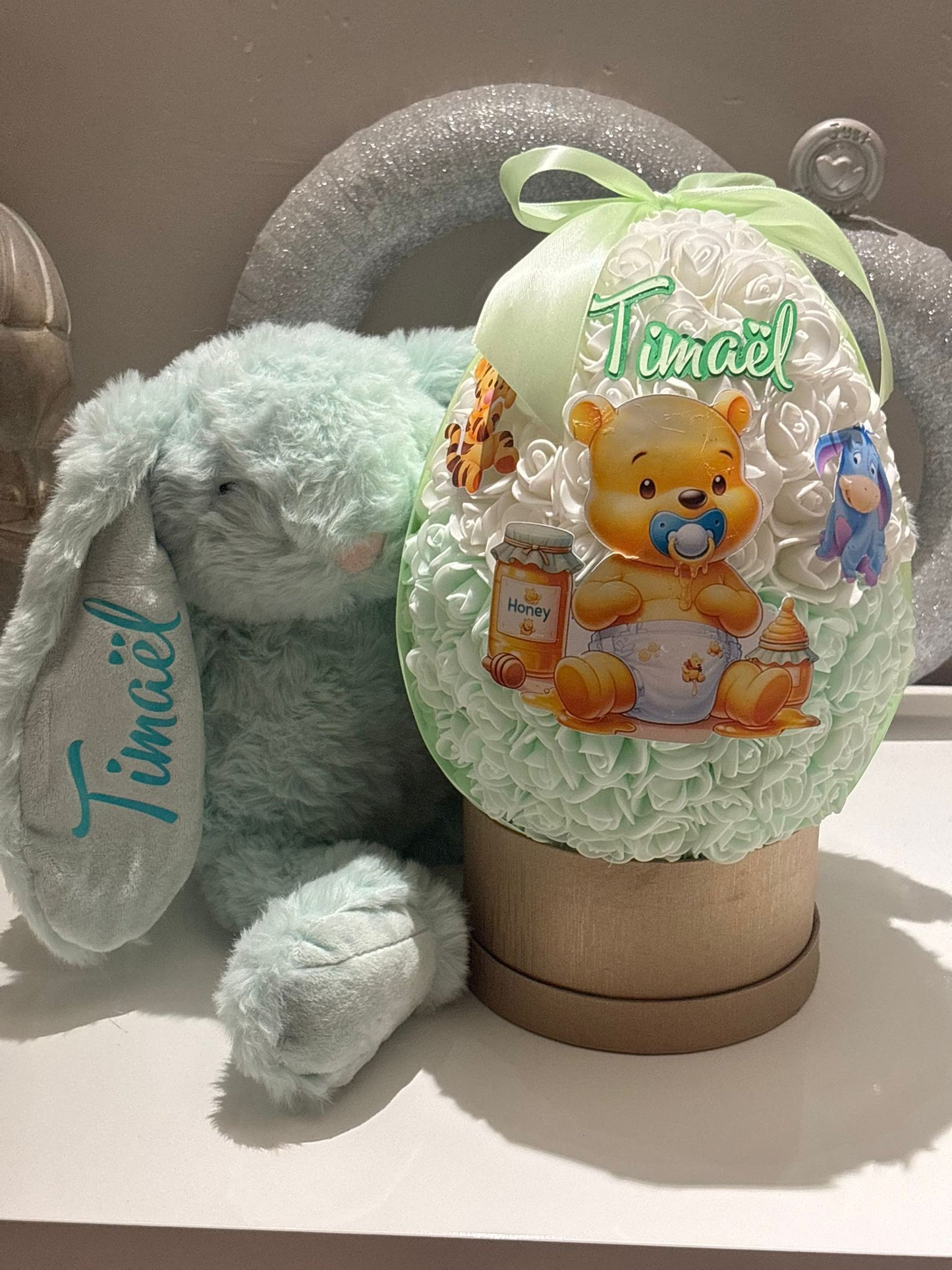 Œuf floral 20cm avec lapin 39cm
