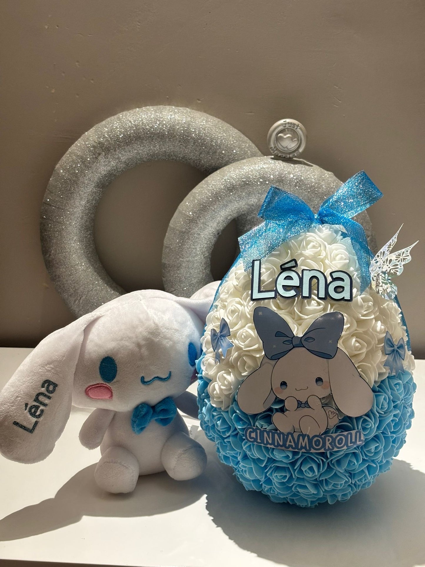 Œuf floral 30cm avec peluche 15cm